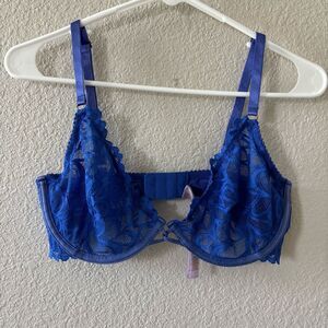 Savage x Fenty Not Sorry Unlined Lace Balconette Bra in Blue Size 34DD